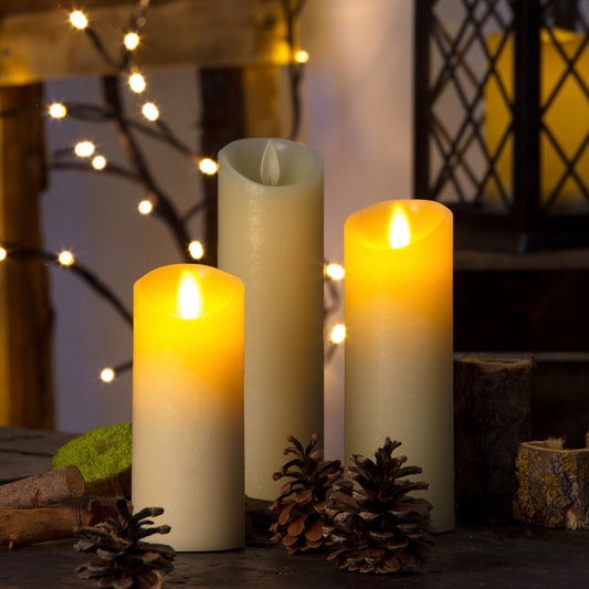SET 3 CANDELA Ø 5,2CM AVORIO RUSTIC LED C