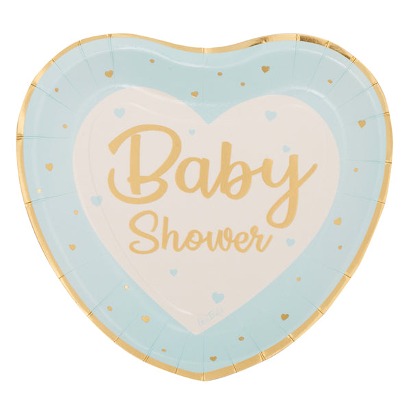 CF.8 PIATTI CUORE BABY SHOWER AZZURRO/OR