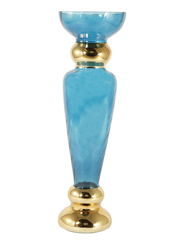 PORTACANDELA BLU/ORO D.15X50CM VETRO