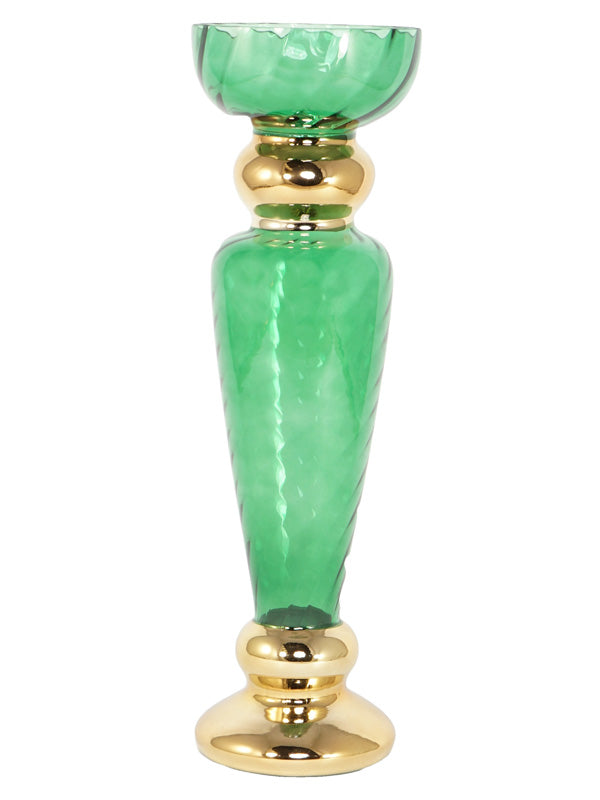 PORTACANDELA VERDE/ORO D.15X50CM VETRO