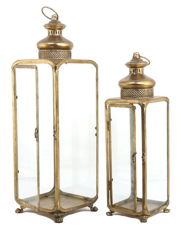 S/2 LANTERNE ORO METALLO/VETRO