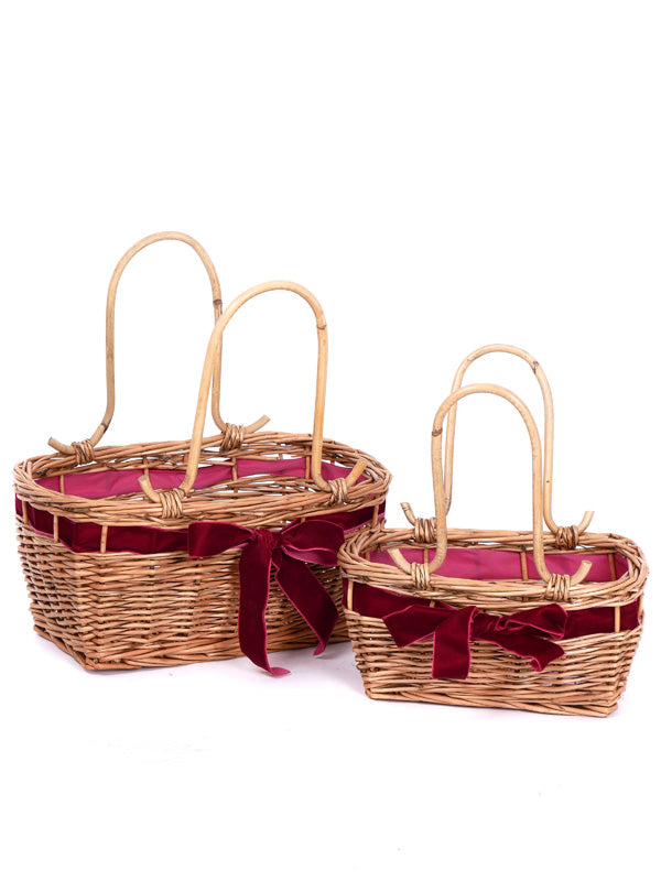 S/2 BORSE CESTO FIOCCO BURGUNDY RATTAN