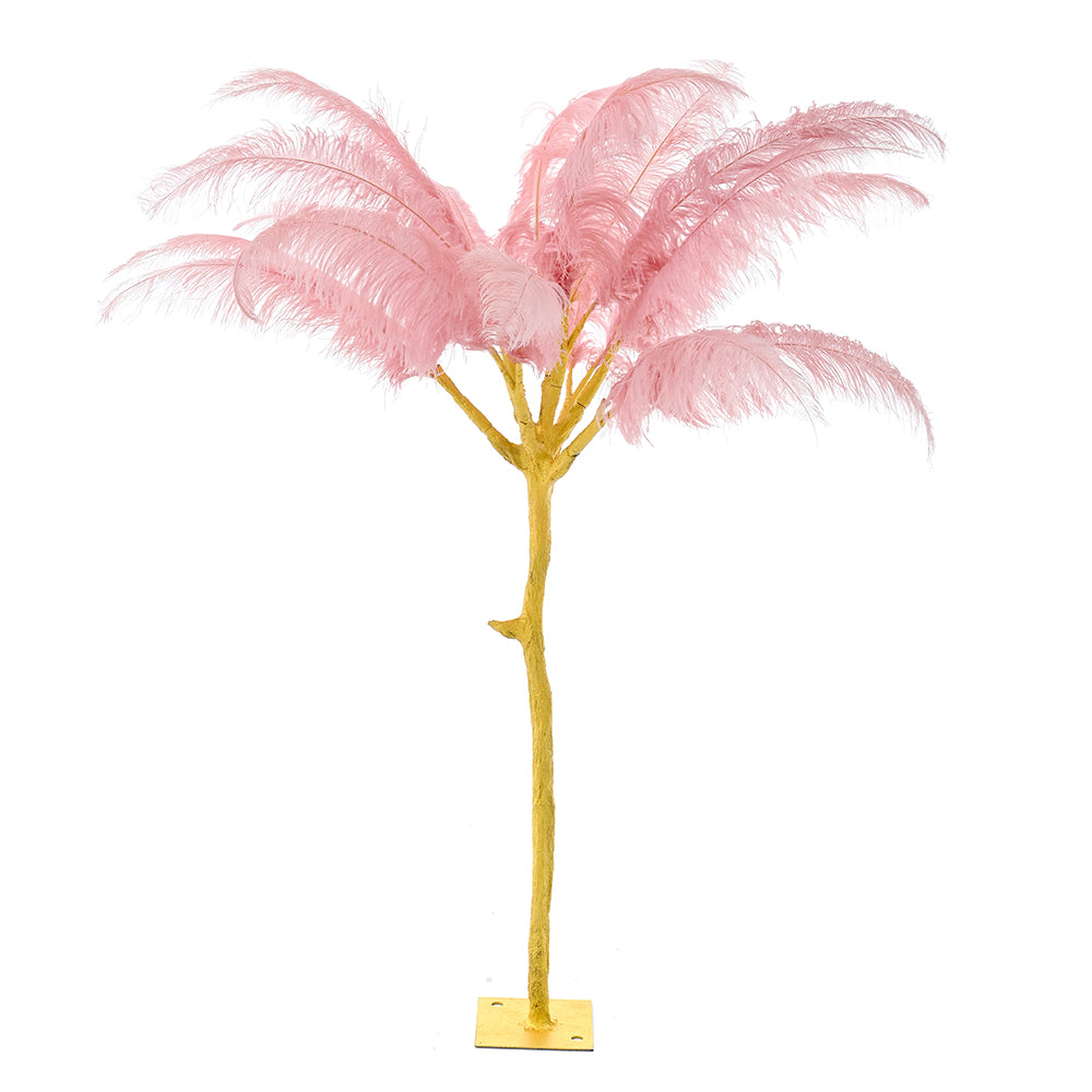 GOLDEN TREE WITH PINK FEATHERS 120CM