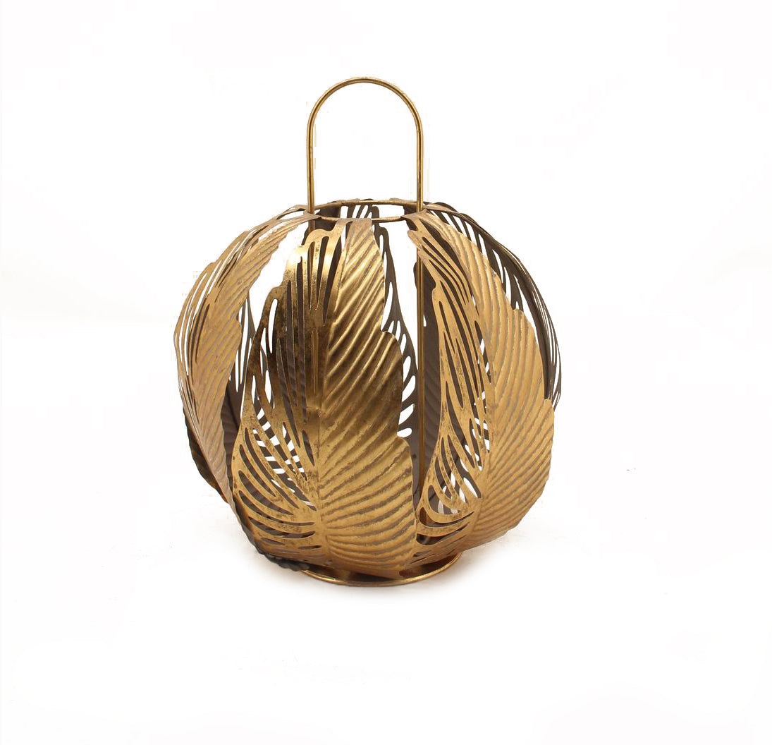 PORTACANDELA SFERA FOGLIE METALLO D32,5