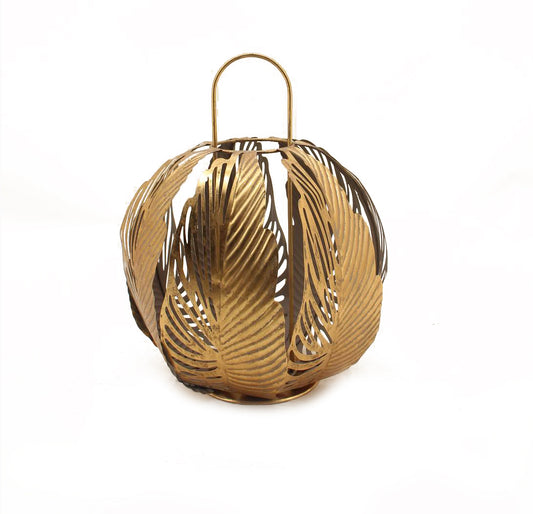 PORTACANDELA SFERA FOGLIE METALLO D32,5