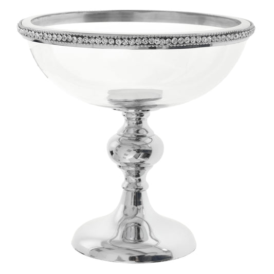 GLASS/ALUMINIUM BOWL WITH STRASS D19X19C