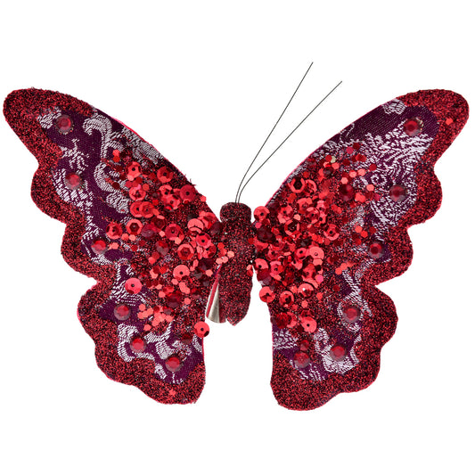 XMAS BURGUNDY BUTTERFLY WITH CLIP 18X14C
