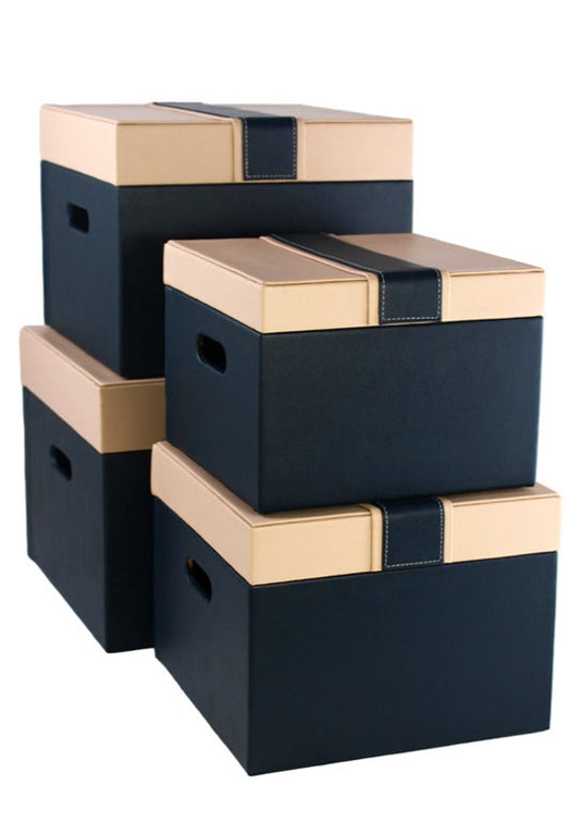 S/4 SCATOLE BLU/AVORIO PVC/LEGNO