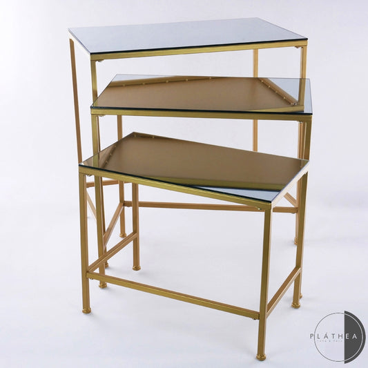 S/3 TAVOLINI ORO METALLO