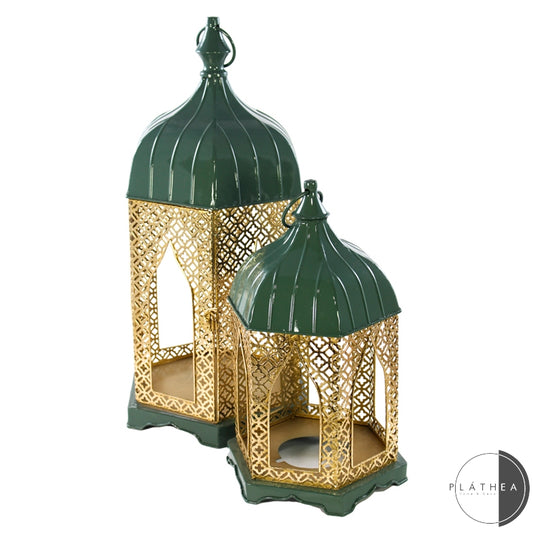 S/2 LANTERNE ORO/VERDE LEGNO/METALLO