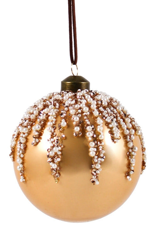SFERA OCRA DEC.BEADS BIANCHE D.8CM VETRO