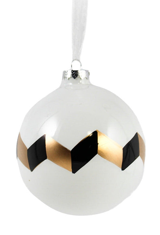 SFERA BIANCA DEC.ORO/NERO D.10CM VETRO