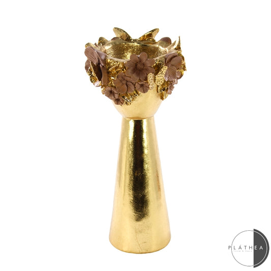PORTAVASO ORO DEC.FIORI MARRONI D.19X41C