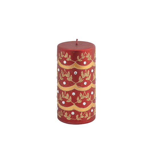 CANDELA CILINDRO ROSSA C/DECORAZIONE CM7