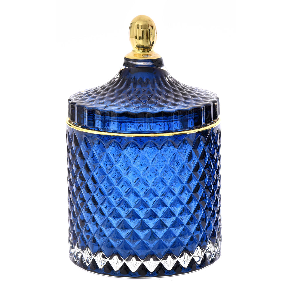 TRANSLUCENT BLUE GLASS CANDLE JAR WITH L