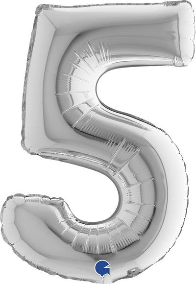 PALLONE FOIL 14" - 36 CM NUMERO 5 ARGENT