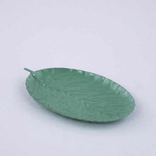 VASSOIO FOGLIA VERDE 13X8X2CM METALLO