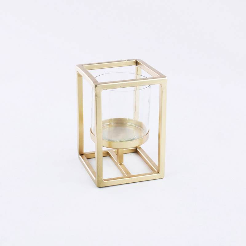 PORTACANDELA ORO 12X12X18CM VETRO/METALL