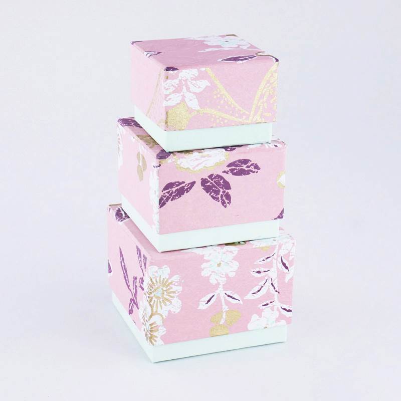 S/3 SCATOLE QUAD. DEC.FIORI ROSA CARTAPE
