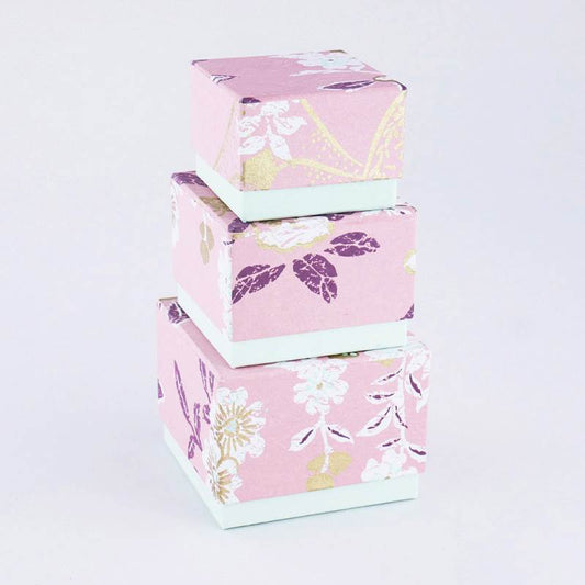 S/3 SCATOLE QUAD. DEC.FIORI ROSA CARTAPE