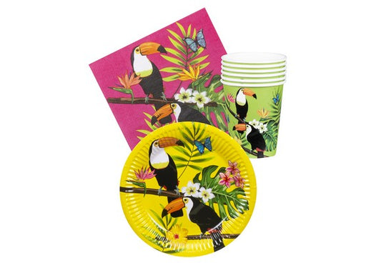 TABLE SET TOUCAN 6 PLATES,6 CUPS,12 NAPK