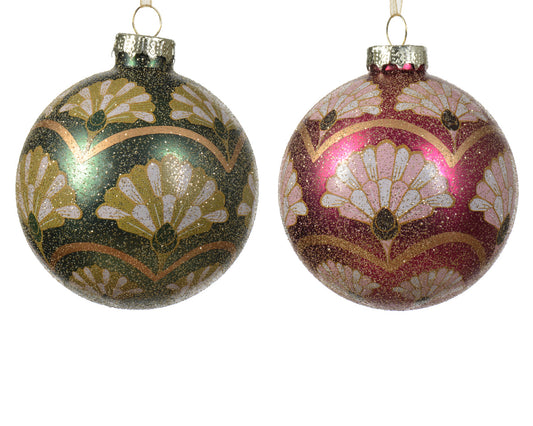 Bauble glass w flowers, gold stripes, w