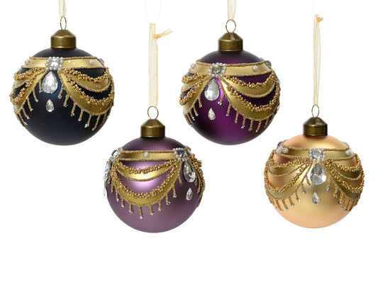 Bauble glass matt w sequins, beads, pear