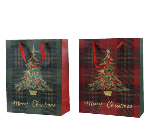 Giftbag paper rectangle glitter check-xm
