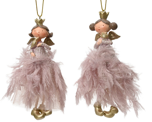 Angel polyresin angle w fur dress w bird