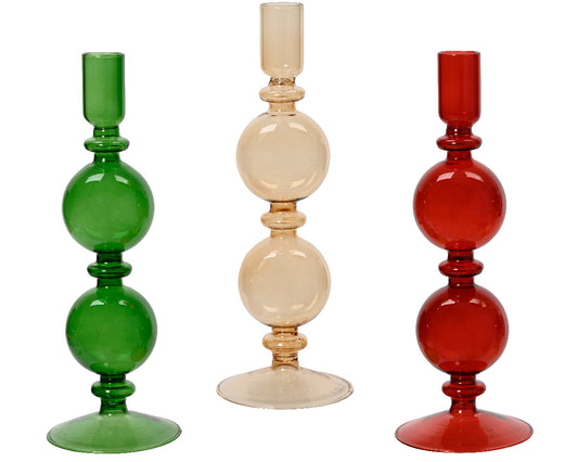 Candleholder glass stand w two baubles 3