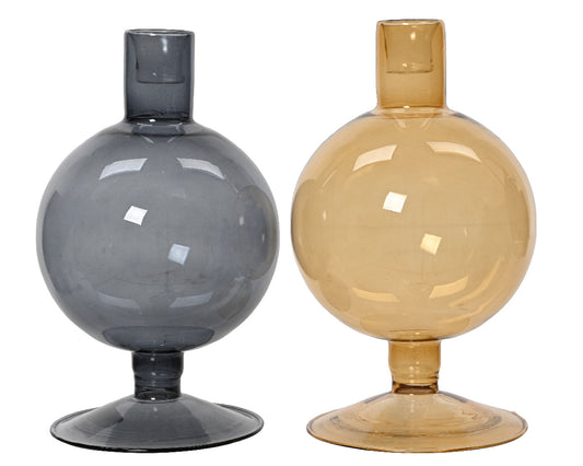 Candleholder glass 2col ass