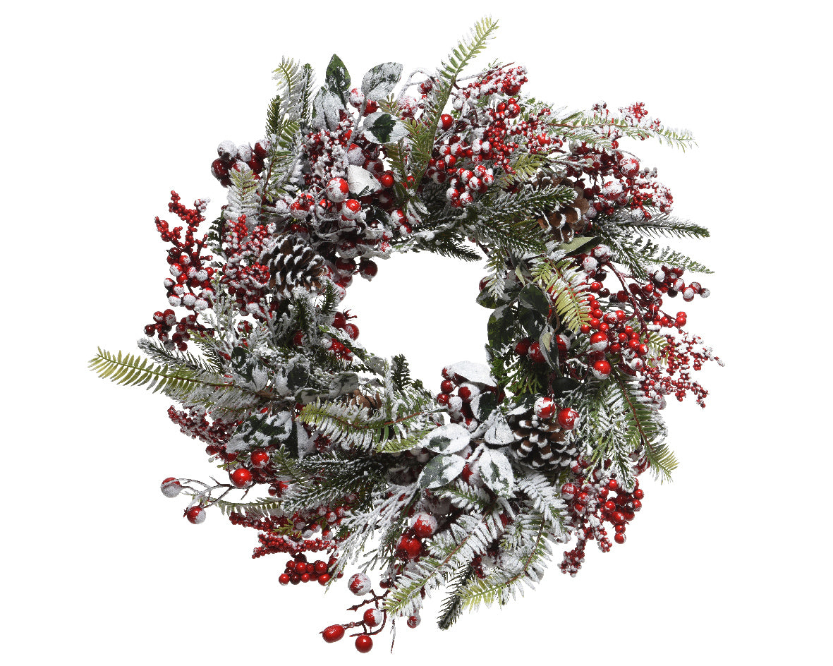 R/w berrie wreath snowy red berries, pin