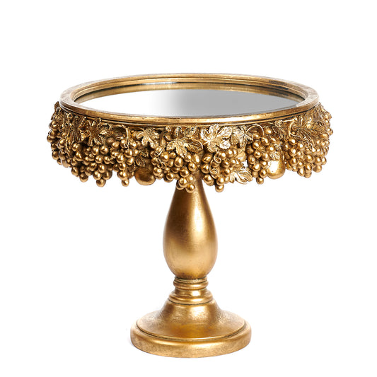 GRAPE MIRROR TRAY ON STAND TT GLD 32CM