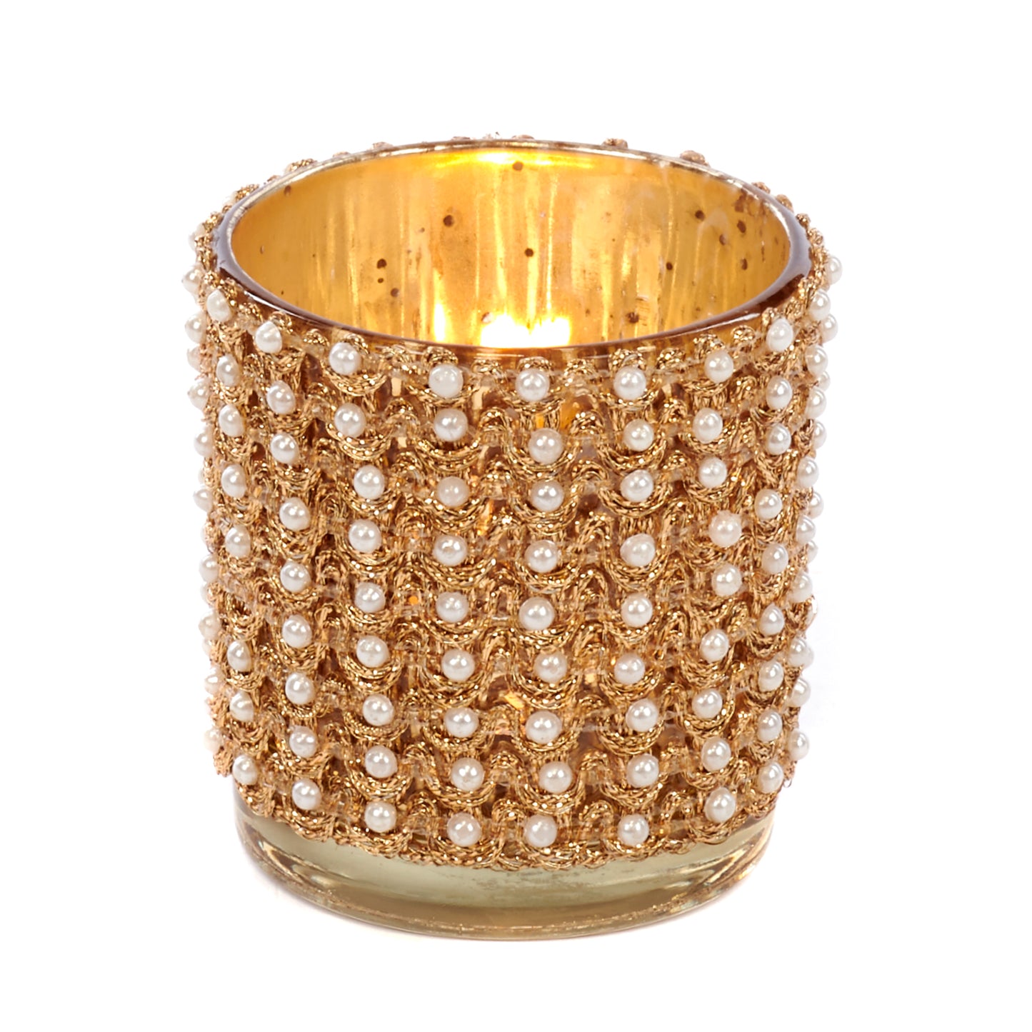 GLSS/FABR.PEARL CYL.VOTIVE TT GLD 8CM