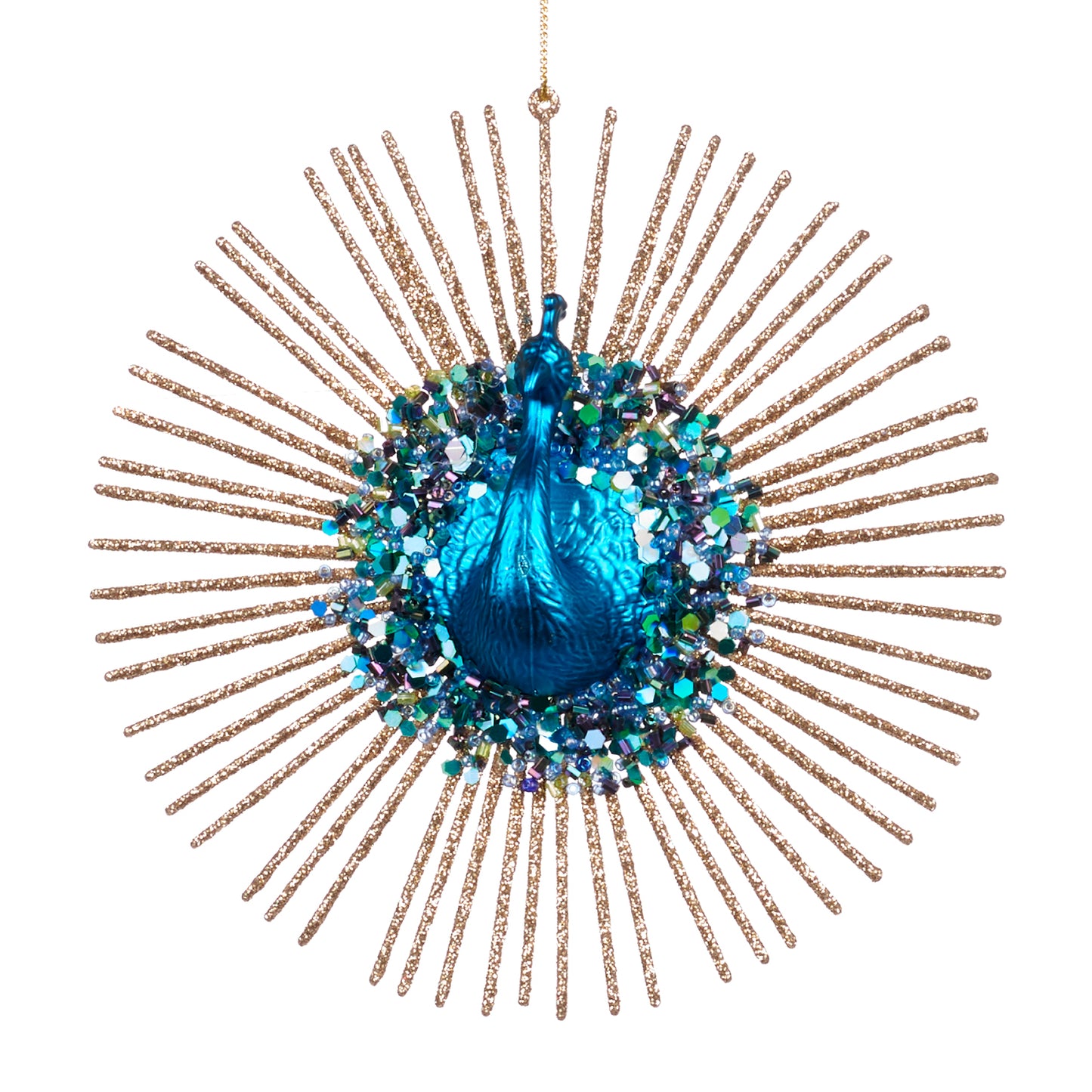 GLT PEACOCK BURST ORN BLU/GLD 15CM