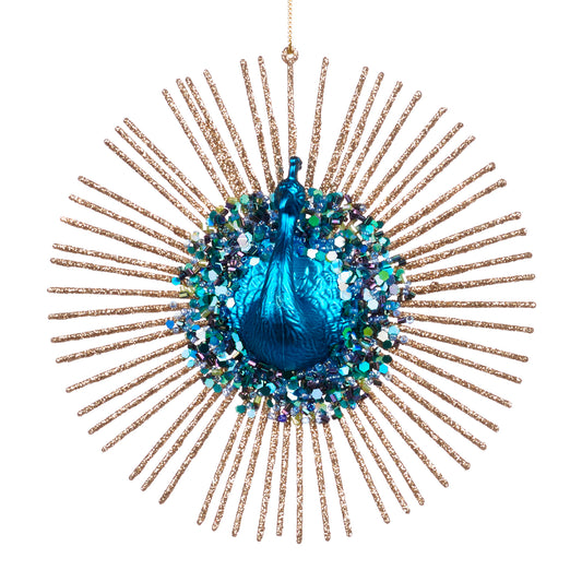 GLT PEACOCK BURST ORN BLU/GLD 15CM