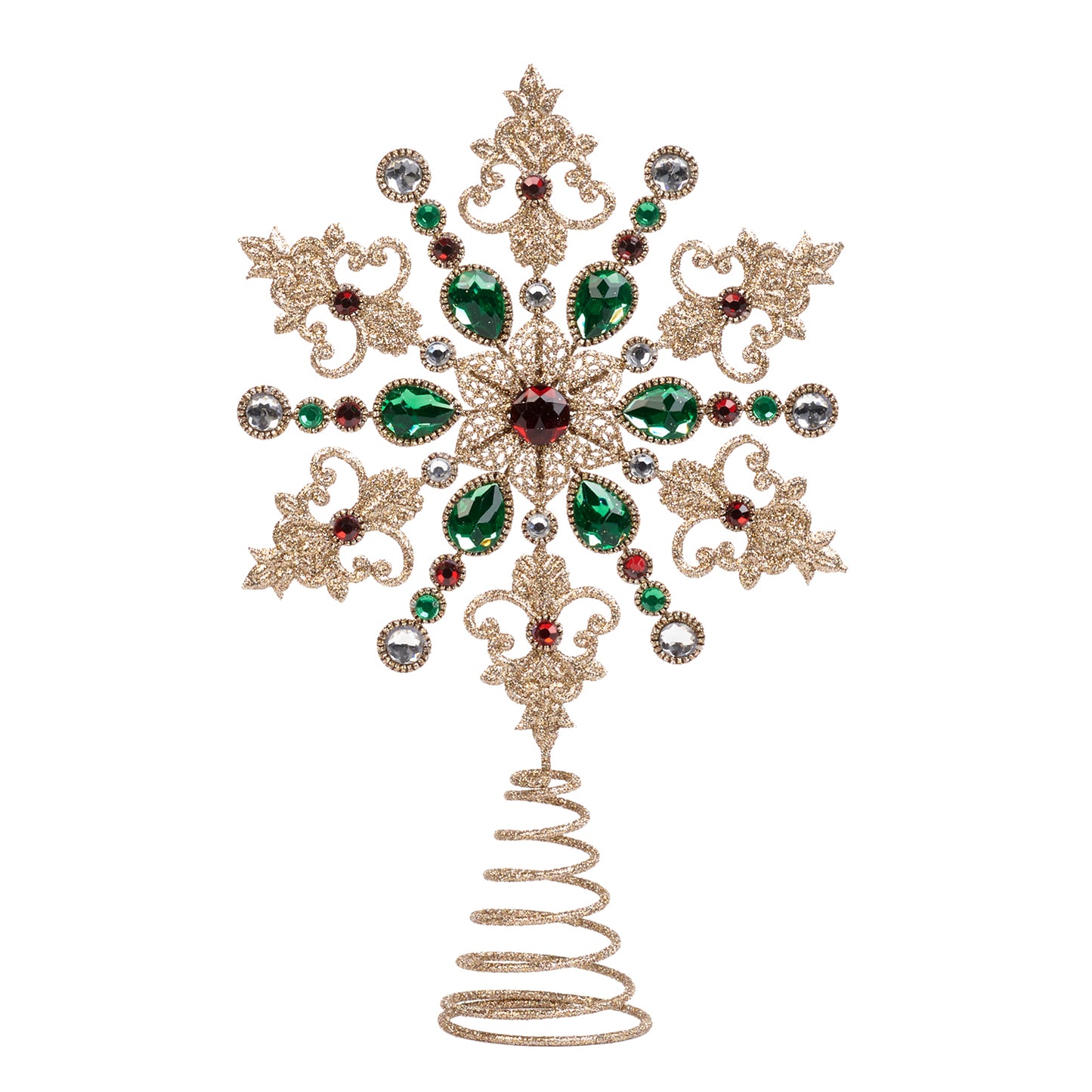 MET.JEWEL SNOWFL.TREE TOPPER GLD/GRN/RD