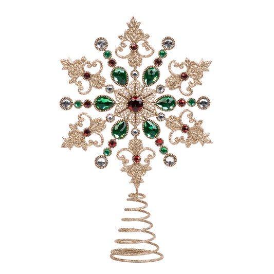 MET.JEWEL SNOWFL.TREE TOPPER GLD/GRN/RD