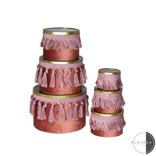 S/6 SCATOLE ROSA DEC.NAPPE VETRO/VELLUTO