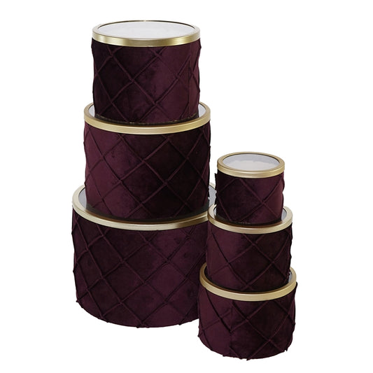 S/6 SCATOLE TONDE BORDEAUX VETRO/VELLUTO